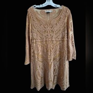 Urban Mangoz Beige Sheer Embroidered Midi Dress Size Medium